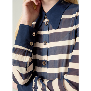 LK Bennett Tallis Spring Navy Cream Placement Stripe Dress